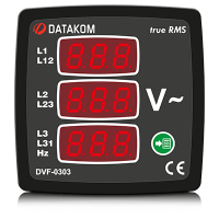 Datakom DVF-0303 вольтметр-частотомер , 3-фазный,3 дисп. 72x72